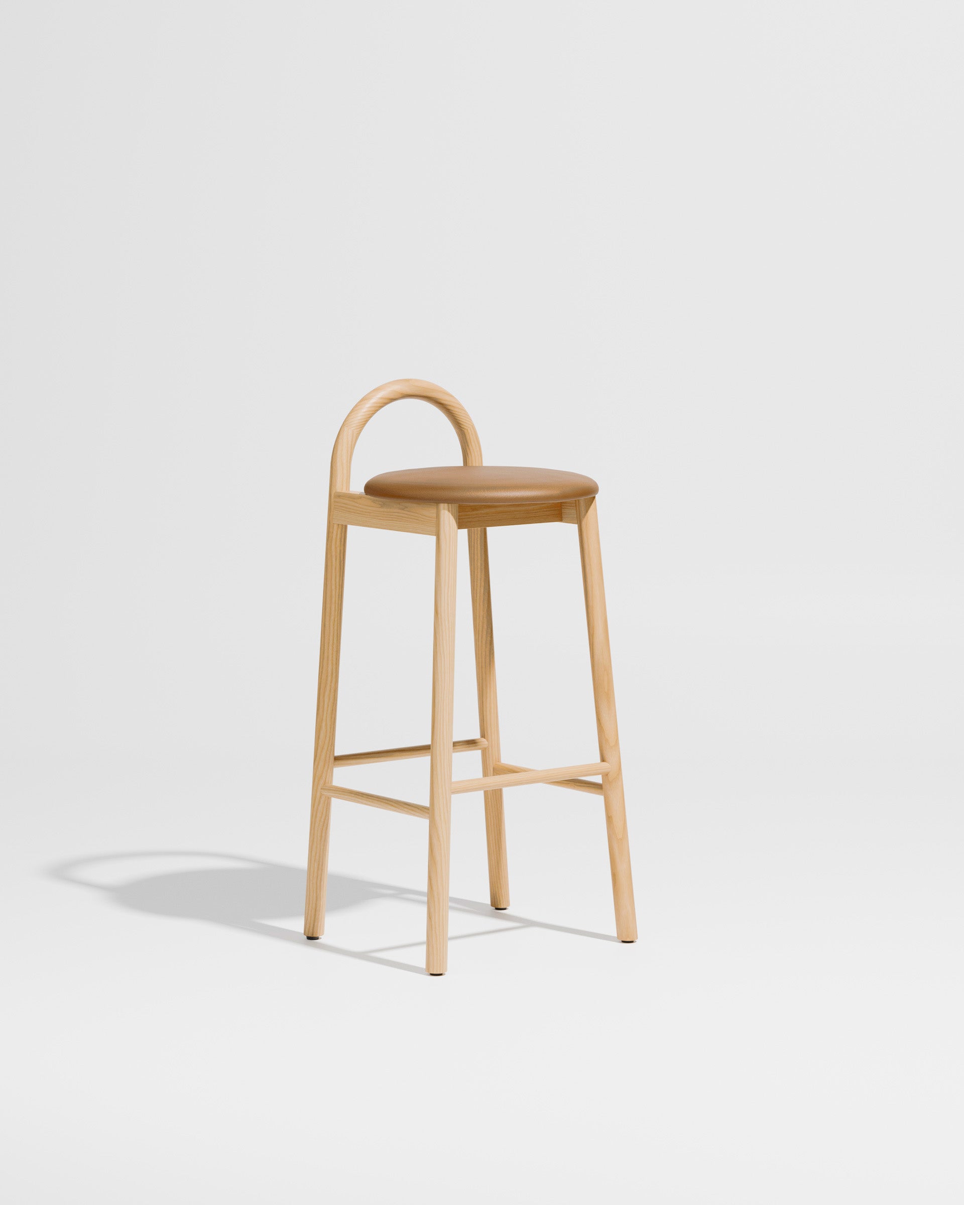 Bobby Bar Stool - Timber Upholstered with leather seat pad | DesignByThem ** HF2 Maharam Lariat (Vinyl) 001 Camel