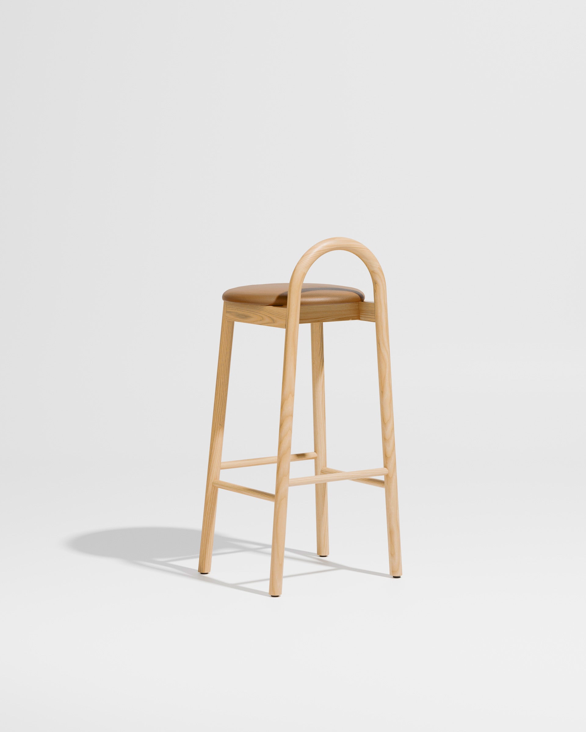 Bobby Bar Stool - Timber Upholstered with leather seat pad | DesignByThem ** HF2 Maharam Lariat (Vinyl) 001 Camel