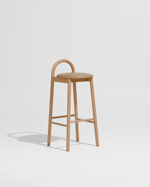 Bobby Bar Stool - Timber Upholstered with leather seat pad | DesignByThem ** HF2 Maharam Lariat (Vinyl) 001 Camel