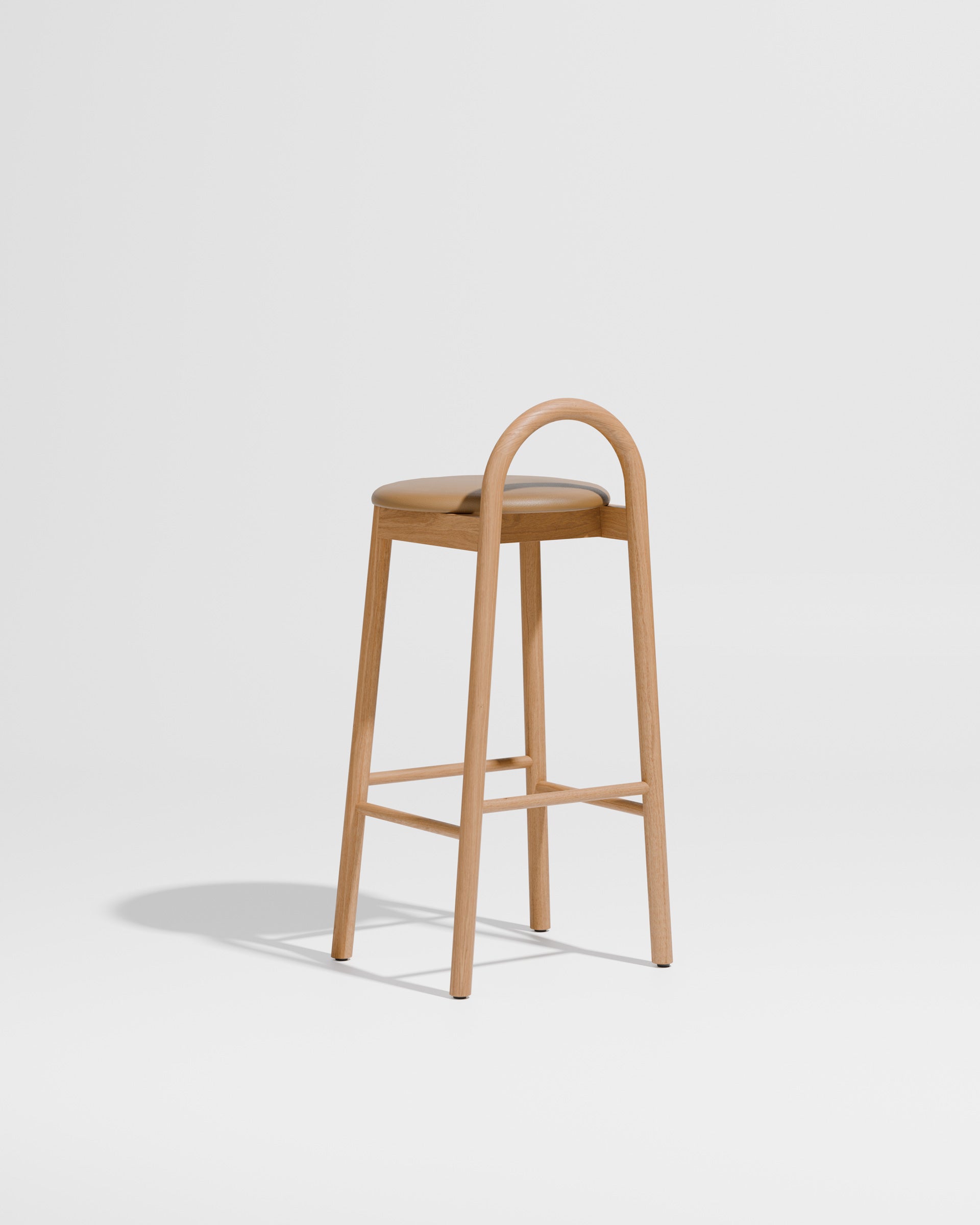 Bobby Bar Stool - Timber Upholstered with leather seat pad | DesignByThem ** HF2 Maharam Lariat (Vinyl) 001 Camel