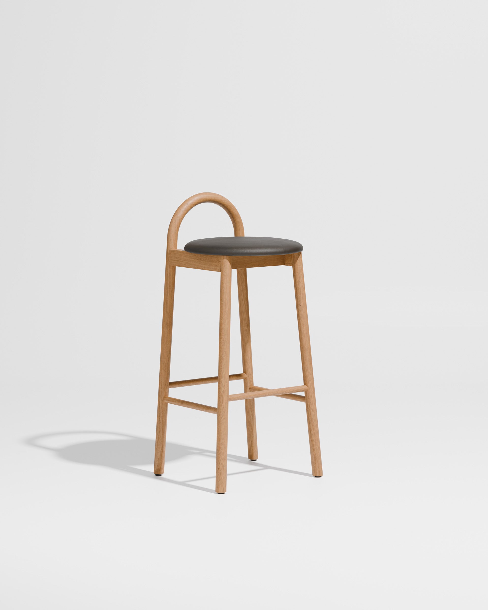 Bobby Bar Stool - Timber Upholstered with leather seat pad | DesignByThem ** HF2 Maharam Lariat (Vinyl) 006 Black