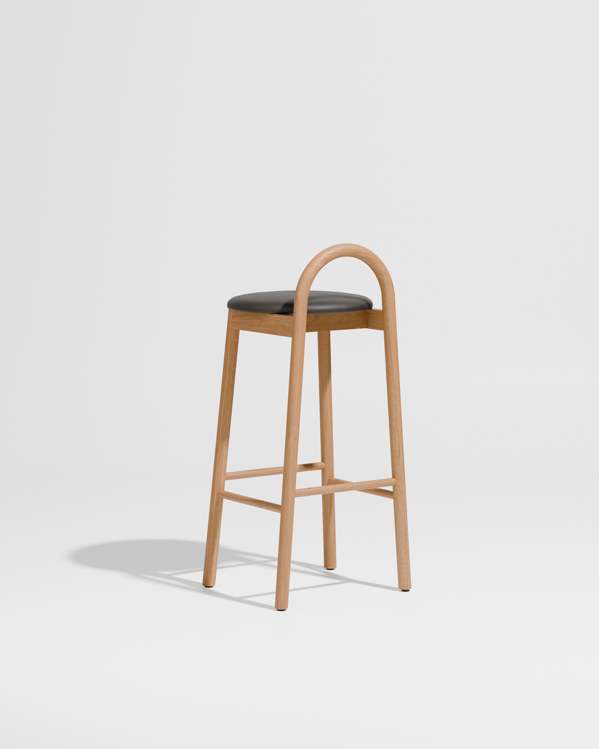 Bobby Bar Stool - Timber Upholstered with leather seat pad | DesignByThem ** HF2 Maharam Lariat (Vinyl) 006 Black