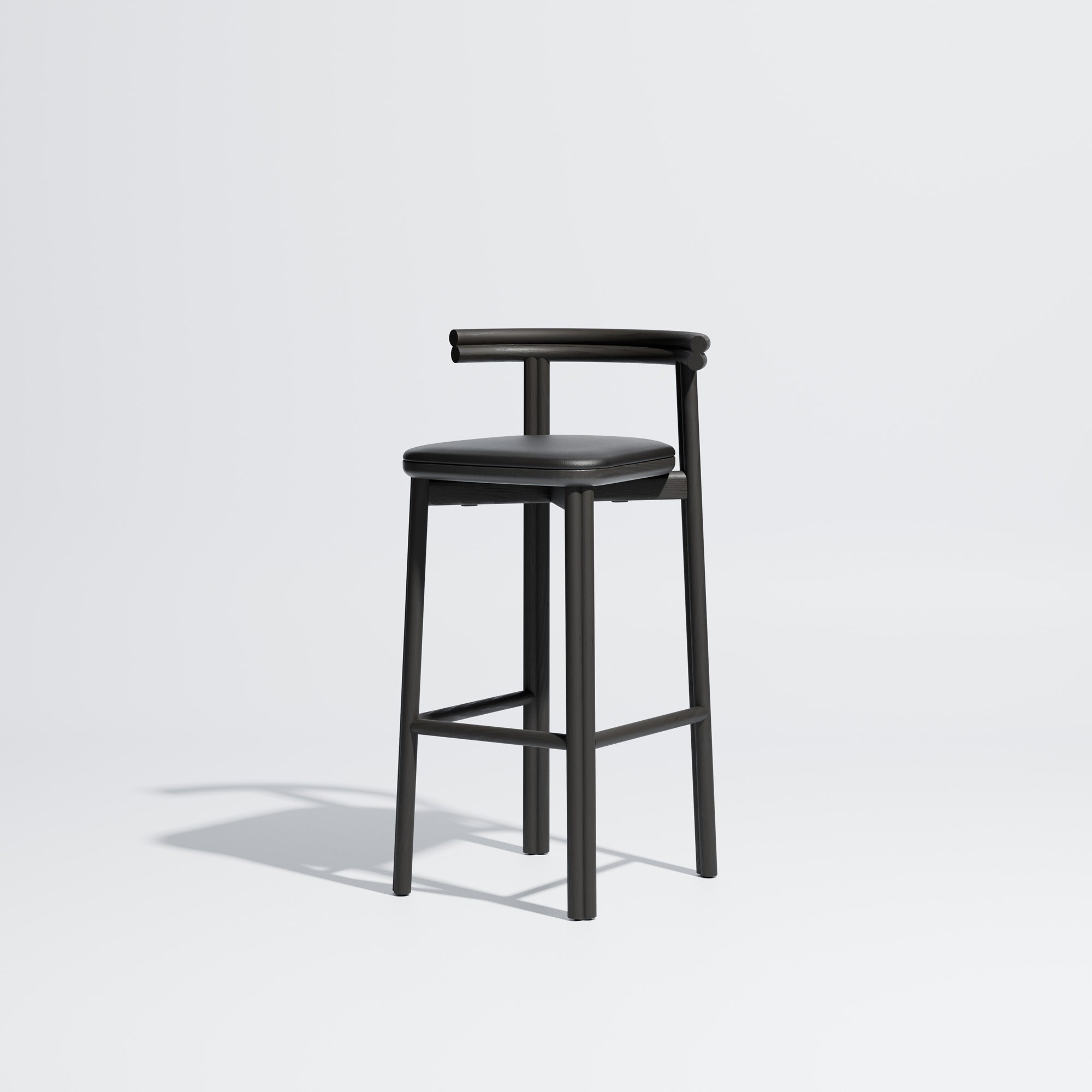 Twill Timber Bar Chair Upholstered Seat | Metal Timber Chair | GibsonKarlo | DesignByThem ** HF2 Maharam Lariat (Vinyl) 006 Black