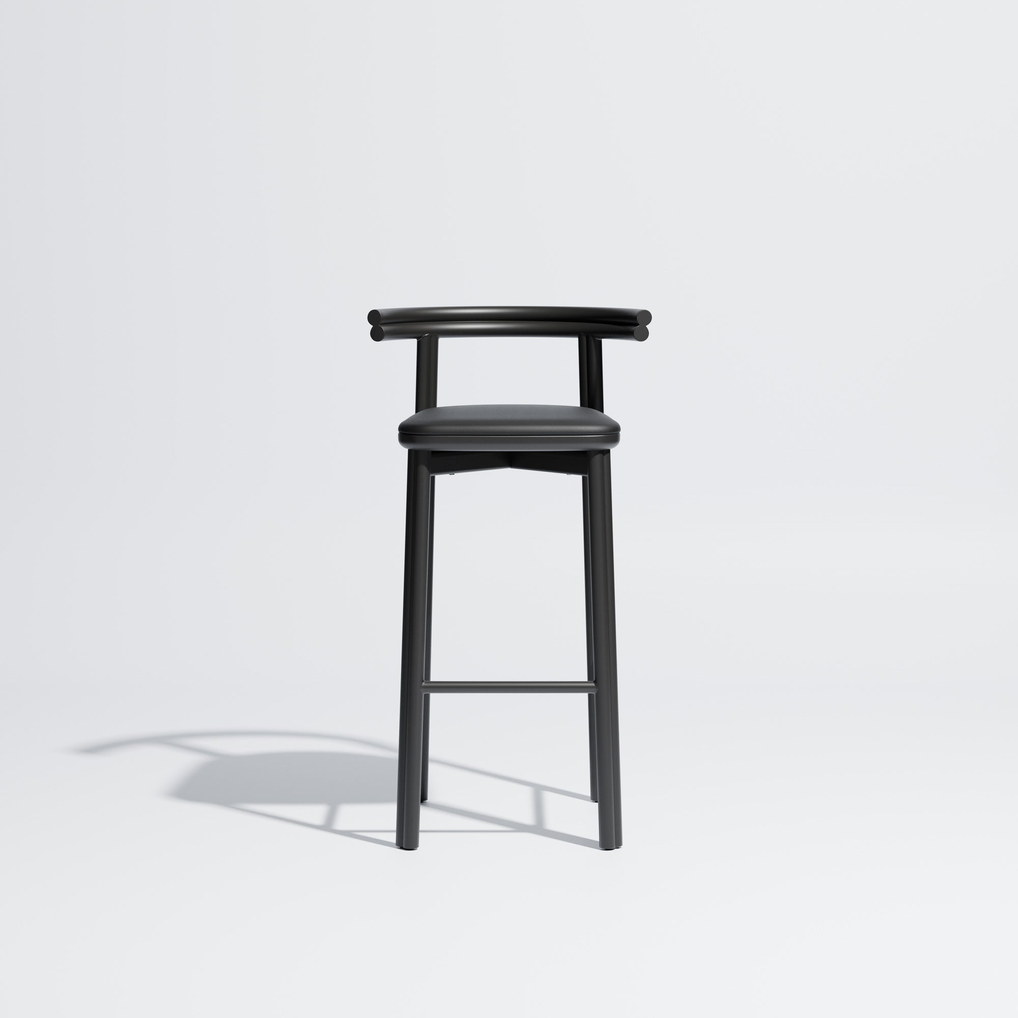 Twill Metal Bar Chair Upholstered Seat | Black Metal Counter Stool | GibsonKarlo | DesignByThem ** HF2 Maharam Lariat (Vinyl) 006 Black