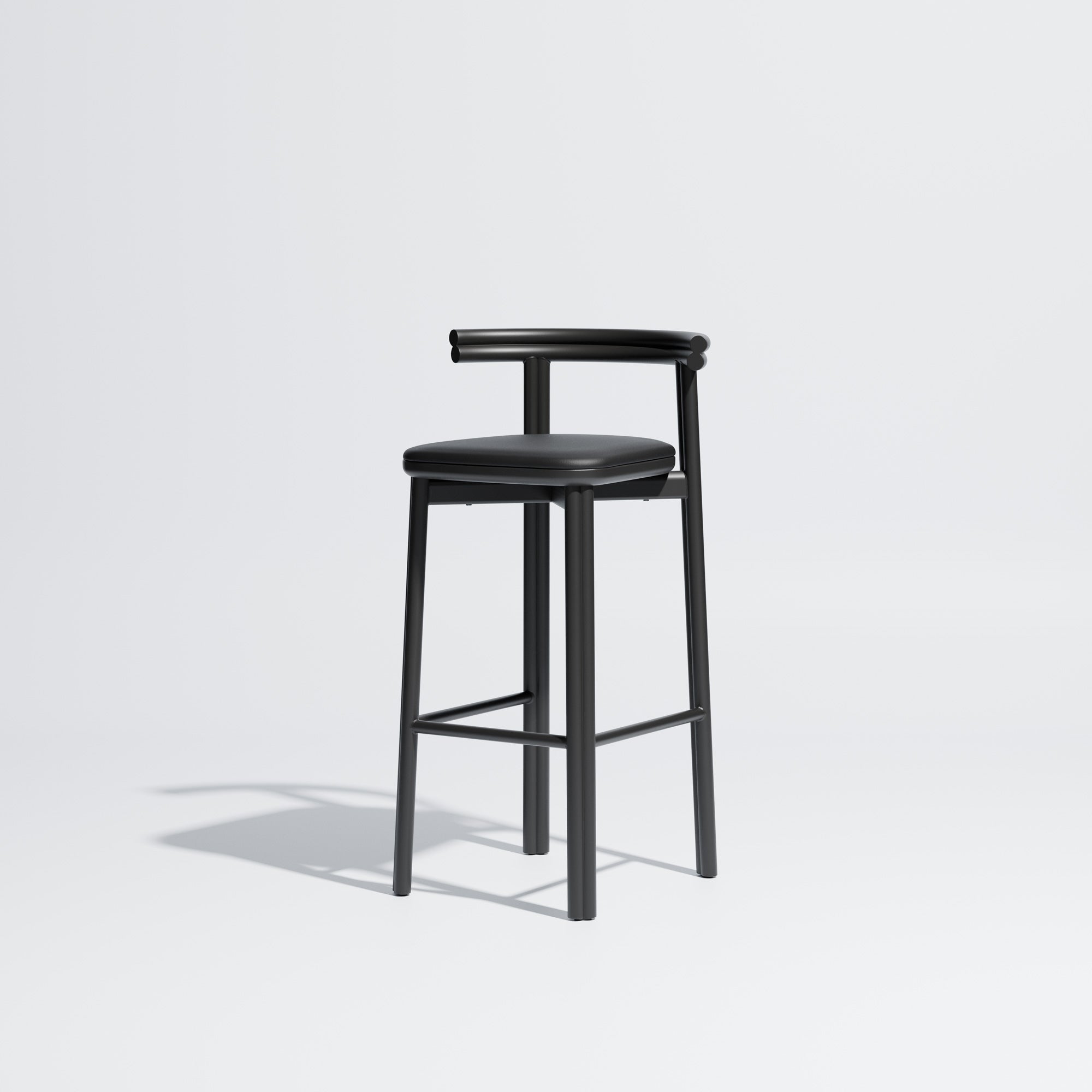 Twill Metal Bar Chair Upholstered Seat | Black Metal Counter Stool | GibsonKarlo | DesignByThem ** HF2 Maharam Lariat (Vinyl) 006 Black