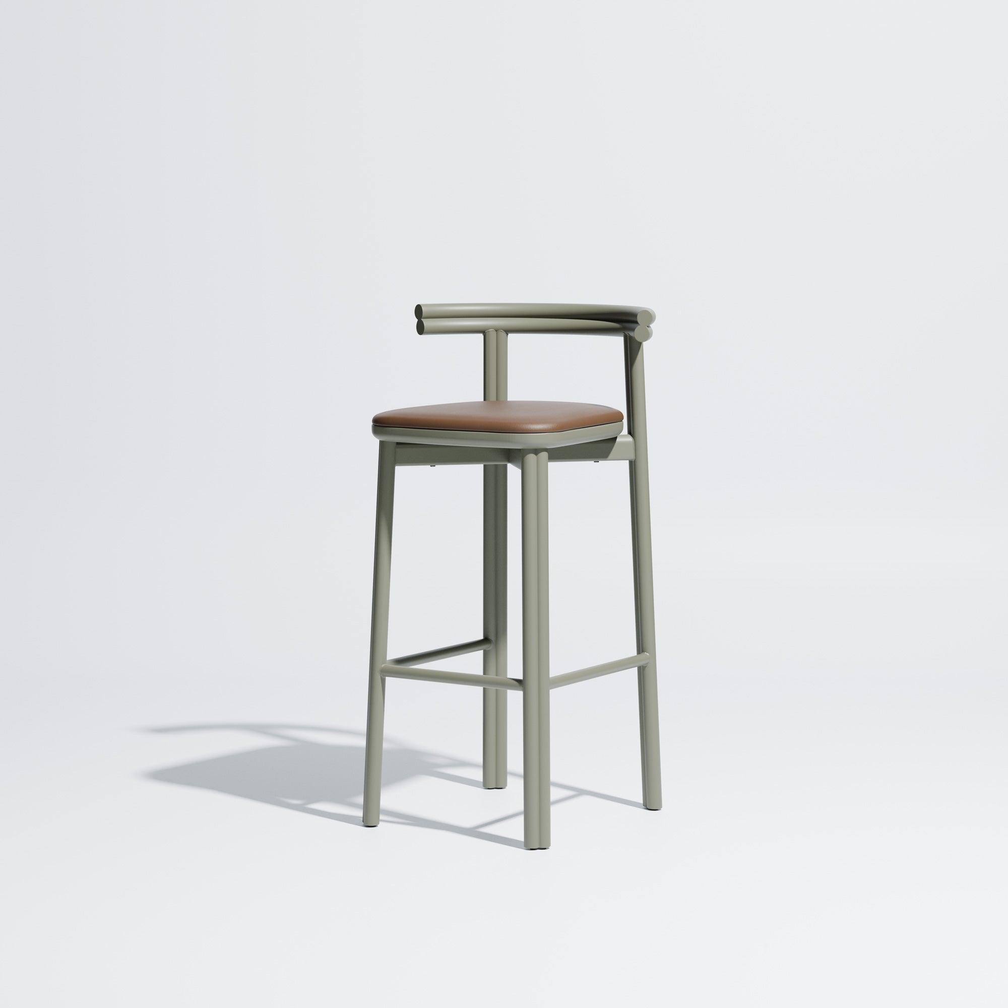 Twill Metal Bar Chair Upholstered Seat | Metal Counter Stool | GibsonKarlo | DesignByThem ** HF2 Maharam Lariat (Vinyl) 001 Camel