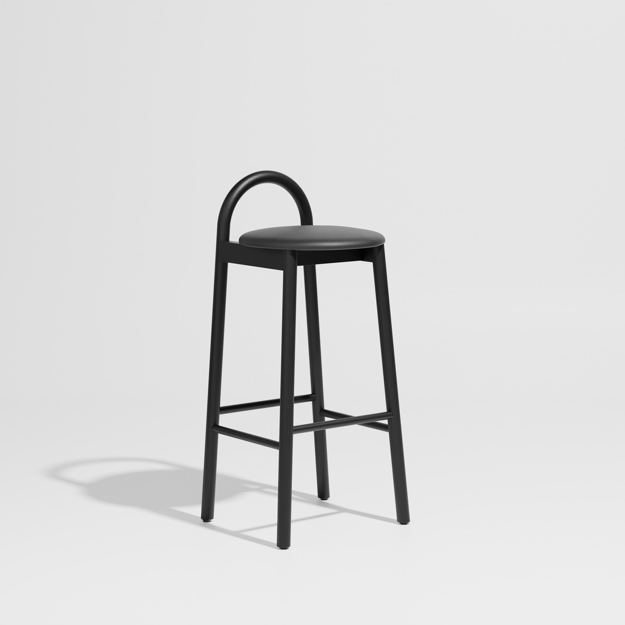 Bobby Bar Stool - Timber Upholstered with leather seat pad | DesignByThem ** HF2 Maharam Lariat (Vinyl) 006 Black