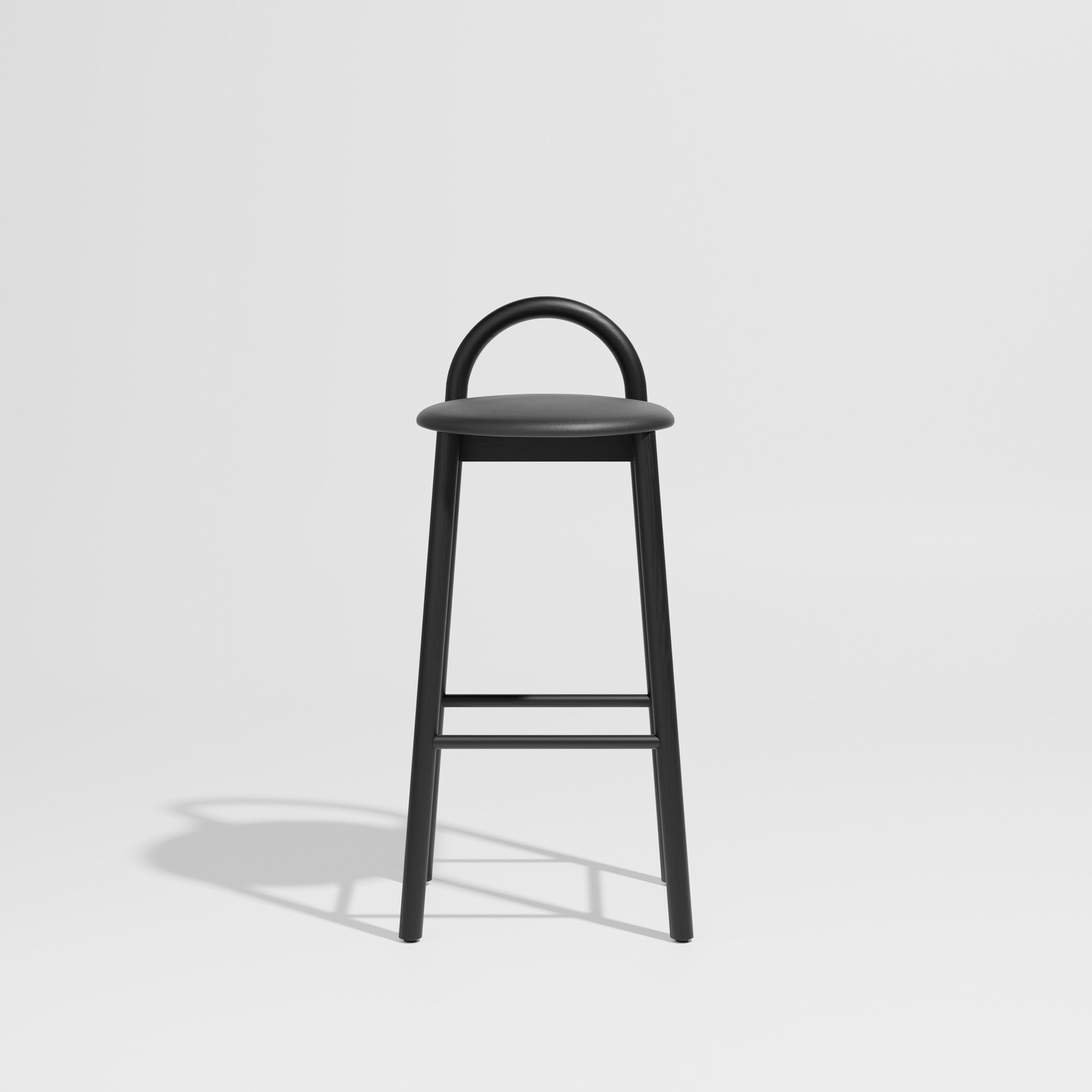 Bobby Bar Stool - Timber Upholstered with leather seat pad | DesignByThem ** HF2 Maharam Lariat (Vinyl) 006 Black