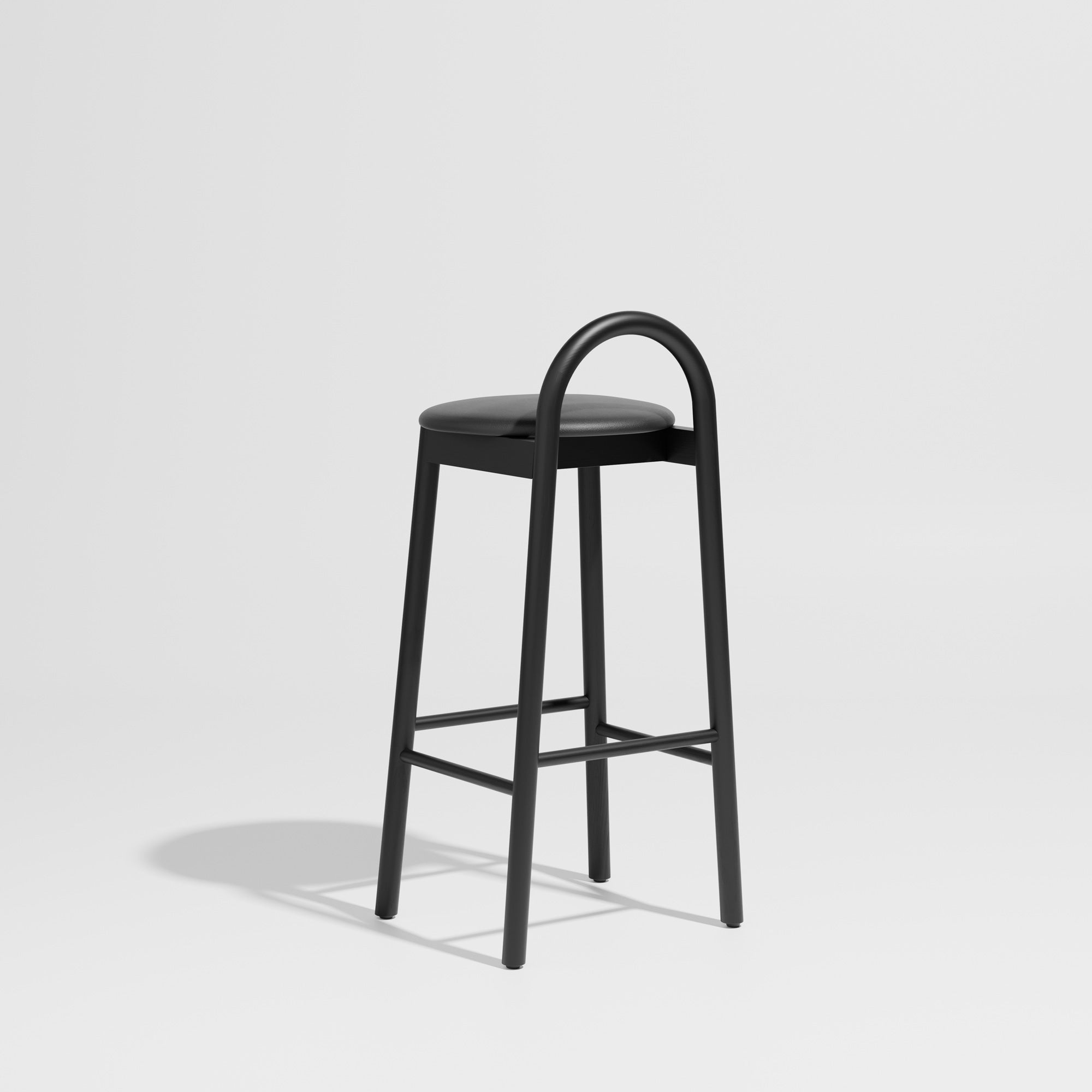 Bobby Bar Stool - Timber Upholstered with leather seat pad | DesignByThem ** HF2 Maharam Lariat (Vinyl) 006 Black