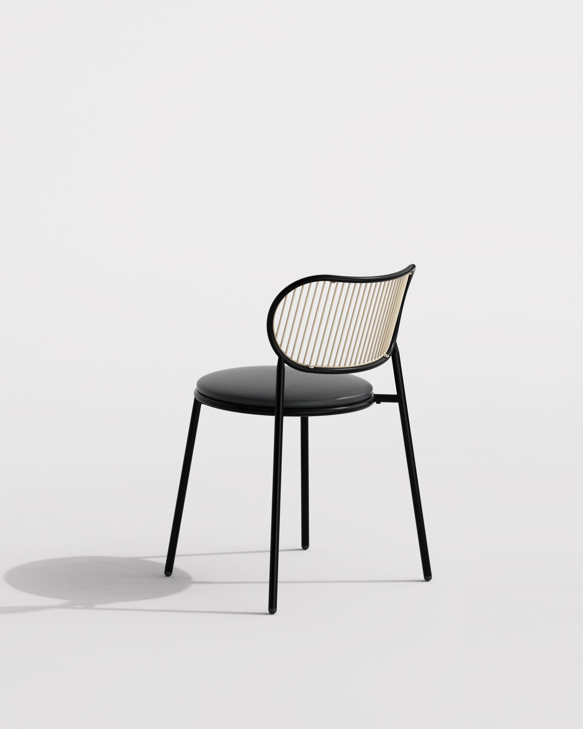 Piper Dining Chair Upholstered | Fabric or Leather Seat Stackable | Designed by GibsonKarlo | DesignByThem | ** Maharam Lariat (Vinyl) 006 Black
