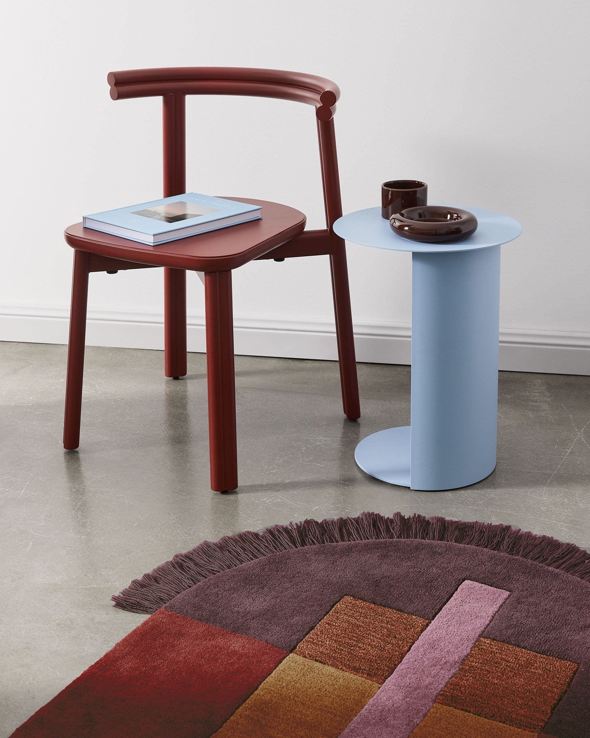 Twill Metal Chair & Pillar Round Side Table by GibsonKarlo | Overlay Runner by Danielah Martinez | DesignByThem