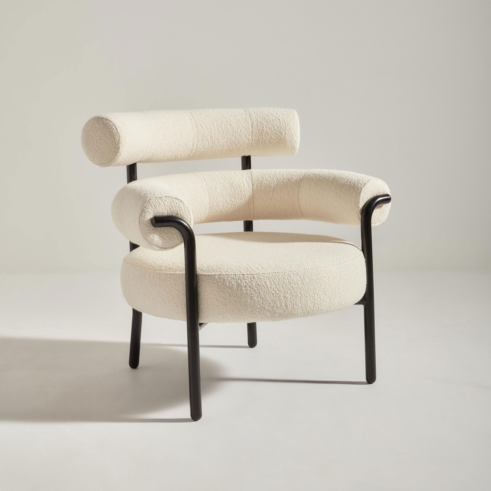 Olio Armchair by Christina Bricknell and Gibson Karlo | Round Upholstered Chair Steel Frame | DesignByThem ** Maharam Hearth 001 Wedding