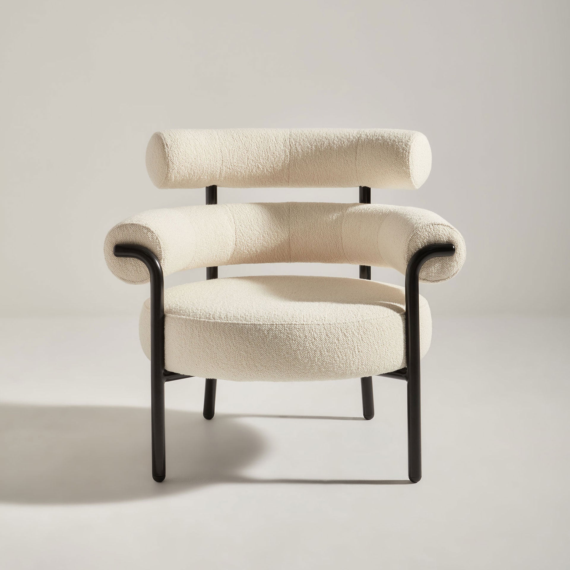 Olio Armchair by Christina Bricknell and Gibson Karlo | Round Upholstered Chair Steel Frame | DesignByThem ** Maharam Hearth 001 Wedding